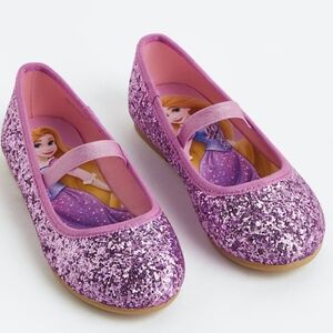 H&M Girls Disney Tangled Rapunzel Orchid Pink Glitter Flat Dress Shoes Size 13.5